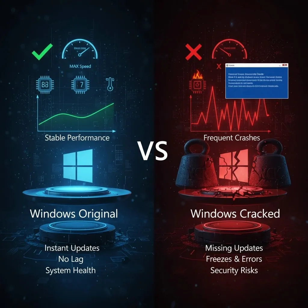 تفاوت سرعت و پایداری سیستم در ویندوز اورجینال نسبت به نسخه‌های کرک شده و کند