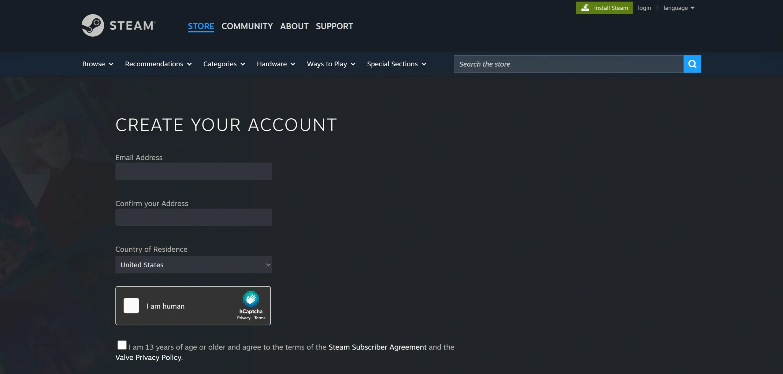 آموزش ساخت اکانت استیم فرم ثبت نام و ساخت اکانت استیم در سایت رسمی با انتخاب کشور