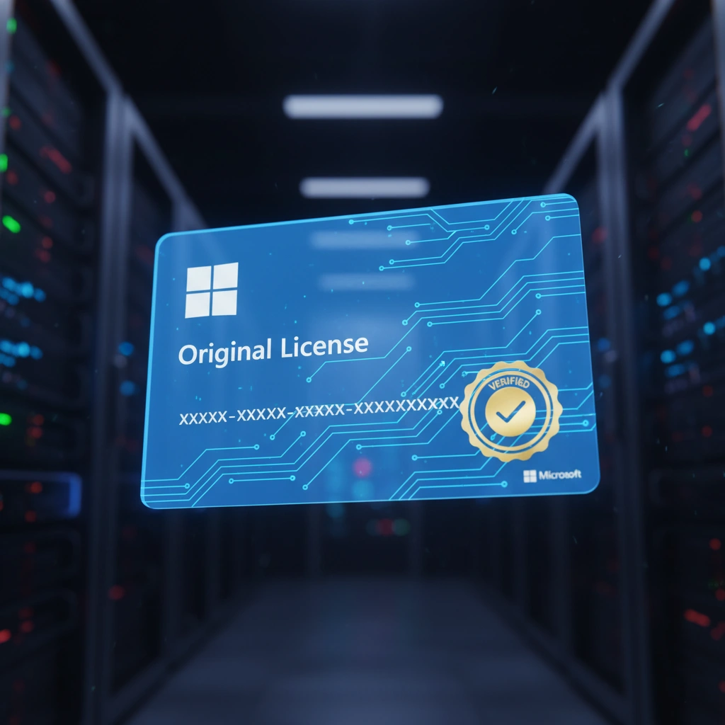 آموزش فعال سازی ویندوز با لایسنس اورجینال نمایش مفهومی لایسنس اورجینال ویندوز با لوگو مایکروسافت و وضعیت تایید شده