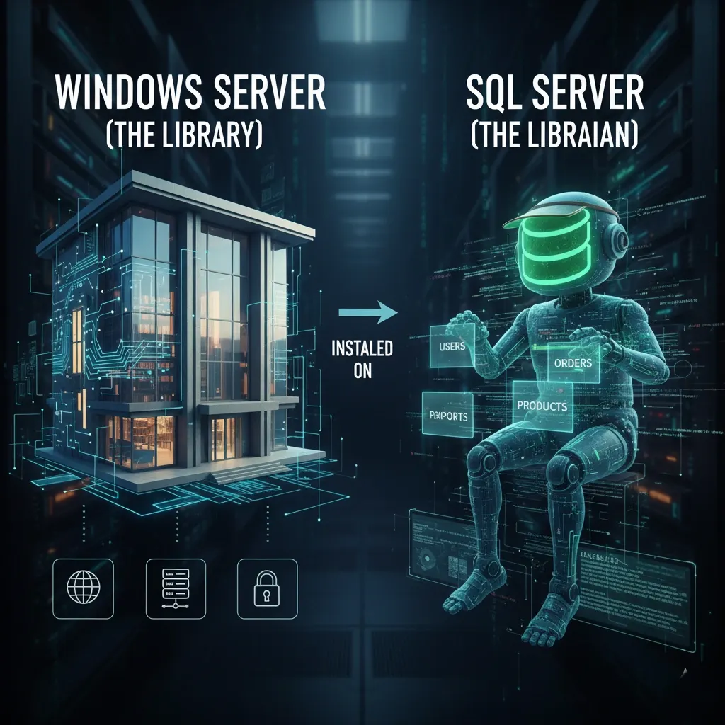 مقایسه SQL Server با Windows Server مقایسه مفهومی ویندوز سرور به عنوان زیرساخت و اسکیوال سرور به عنوان مدیریت داده