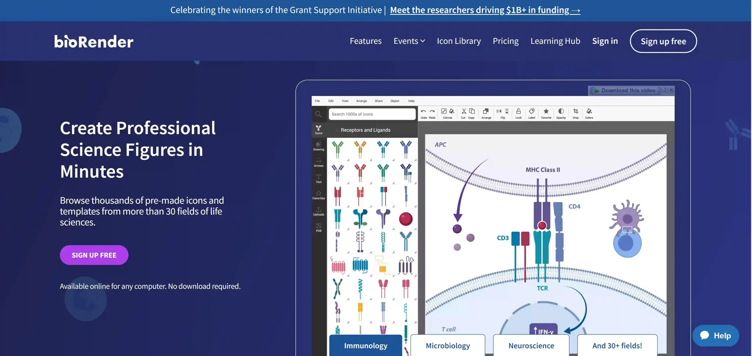 اکانت بیورندر پرمیوم نمایی از صفحه اصلی سایت BioRender برای خرید اکانت پرمیوم
