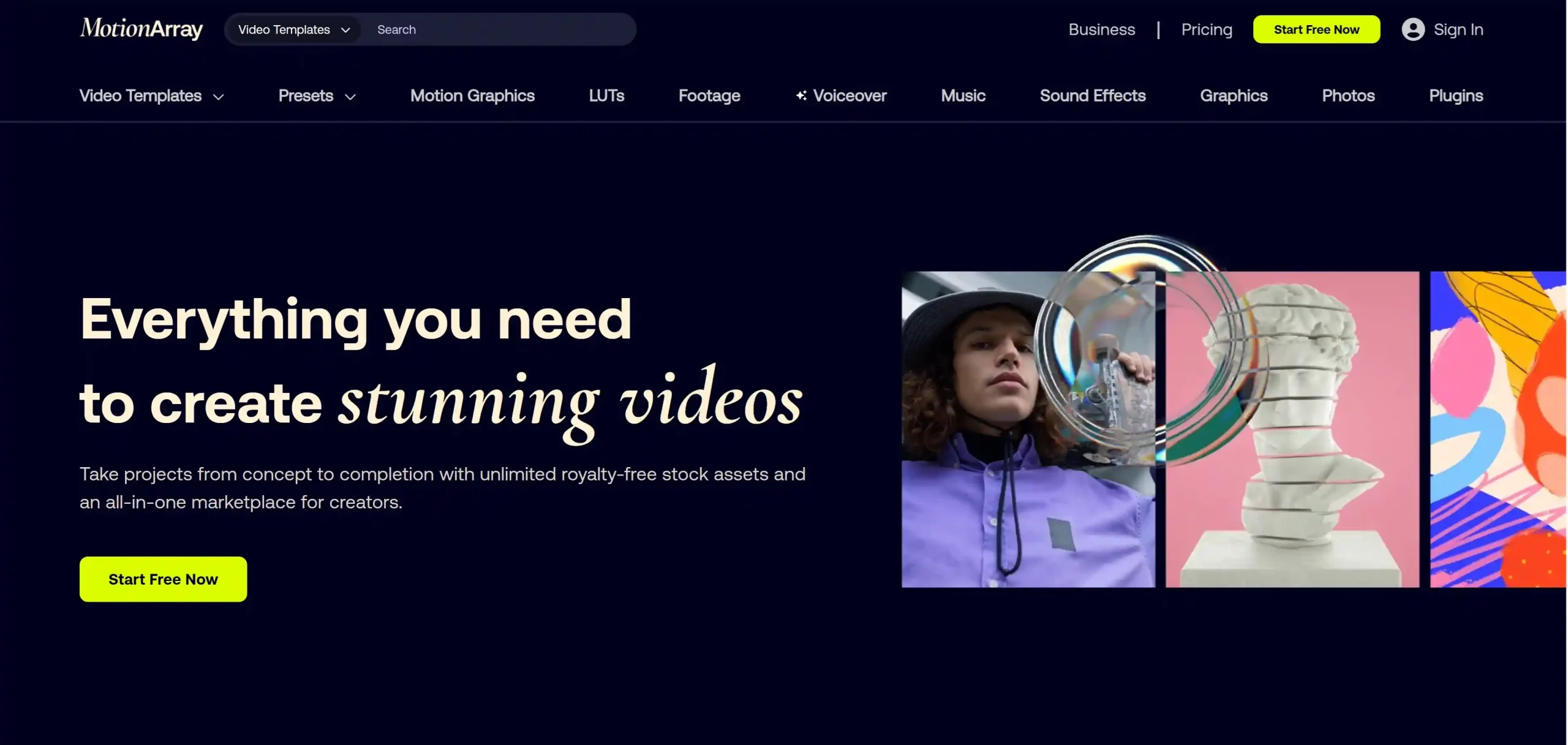 اکانت موشن اری نمایش امکانات اکانت موشن اری شامل قالبهای آماده، موسیقی و فوتیج استوک