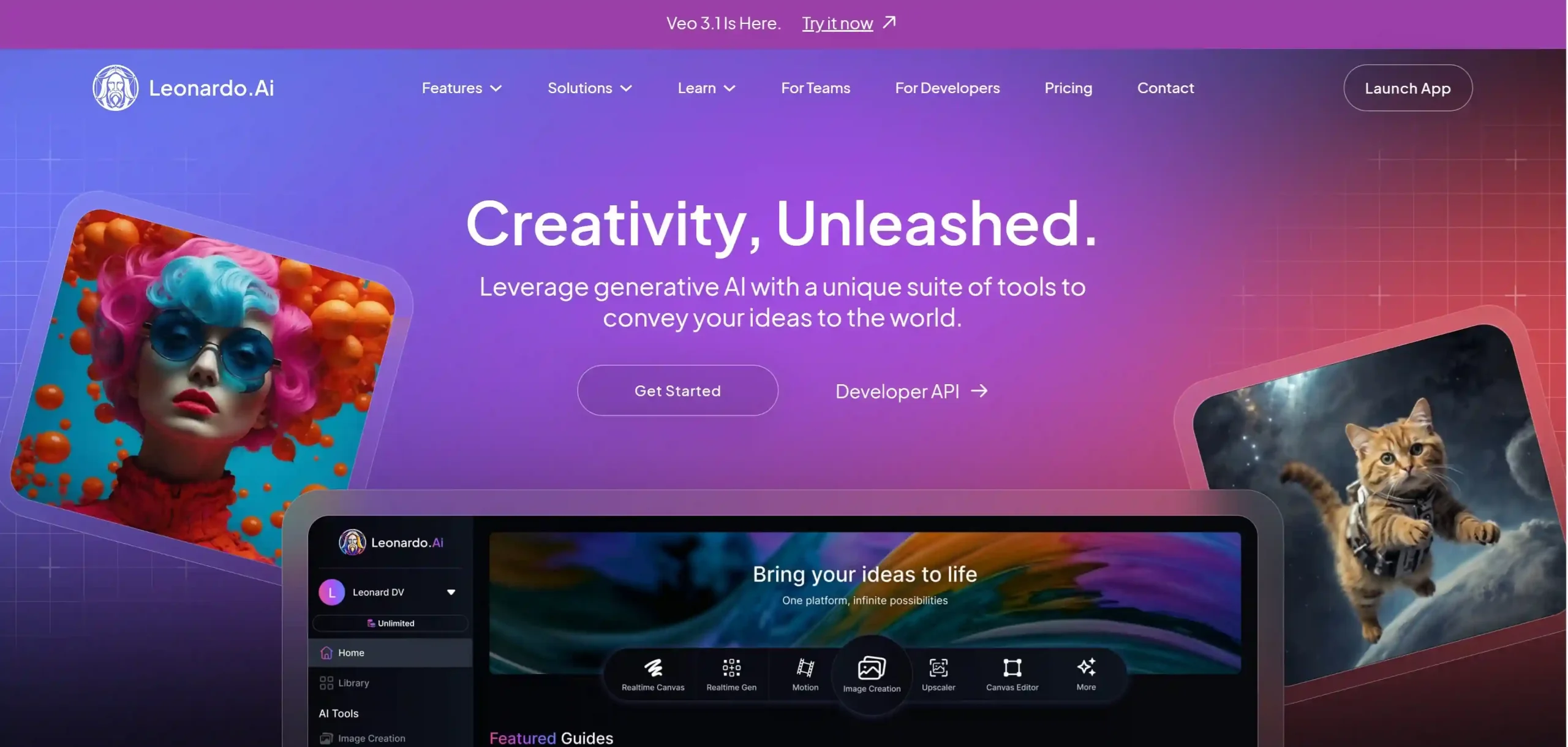 اکانت Leonardo Ai صفحه اصلی سایت هوش مصنوعی لئوناردو