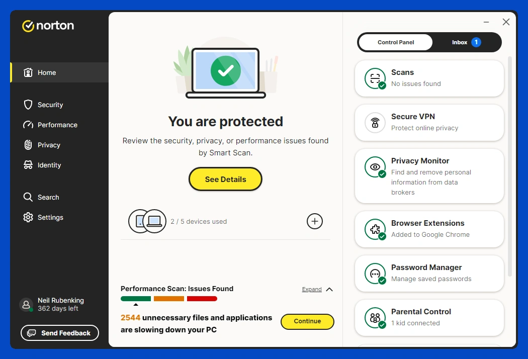 محیط کاربری آنتی ویروس نورتون